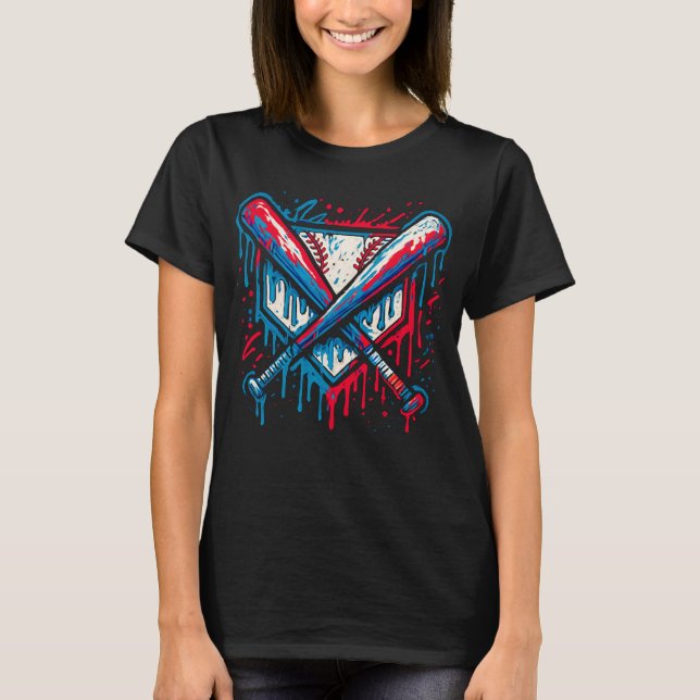 Camiseta Pelota y bate de graffiti con goteo de béisbol ame (Anverso)