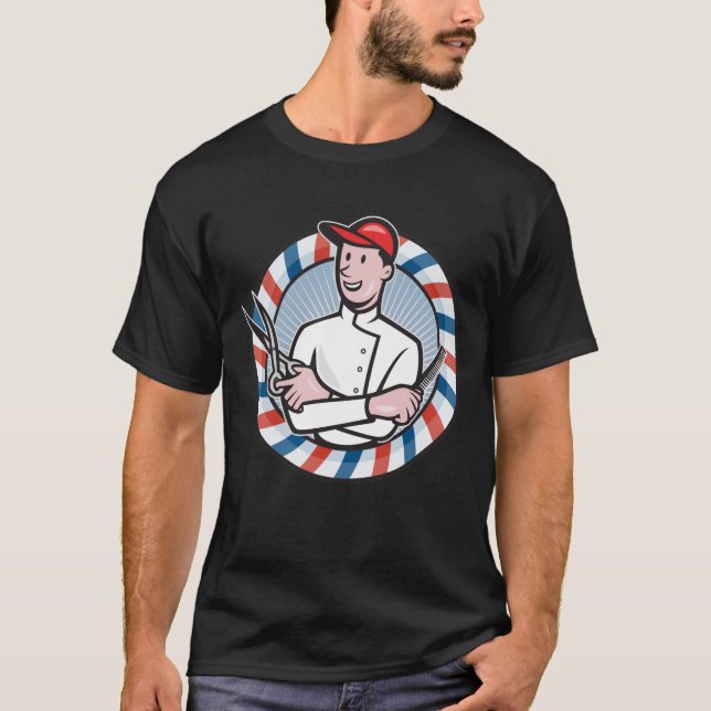 Camiseta Peluquero con las tijeras y el dibujo animado del (Anverso)