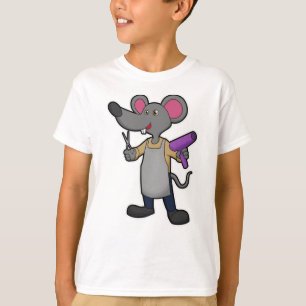 Camiseta Peluquero ratón con tijeras y secador de pelo