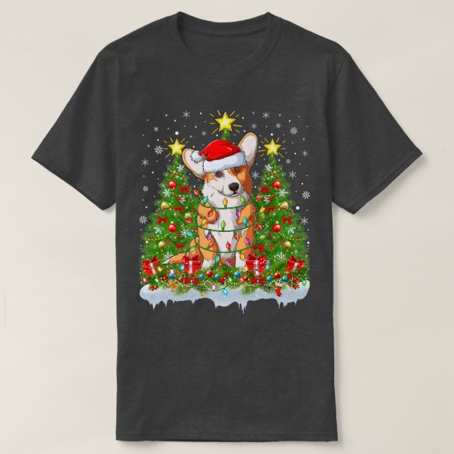 Camiseta Pembroke Welsh Corgi Perro iluminando el árbol de  (Diseño del anverso)