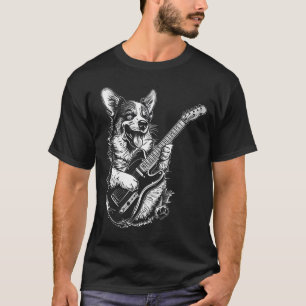 Camiseta Pembroke Welsh Corgi Perro Tocando Guitarra Eléctr