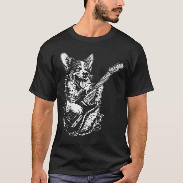 Camiseta Pembroke Welsh Corgi Perro Tocando Guitarra Eléctr (Anverso)
