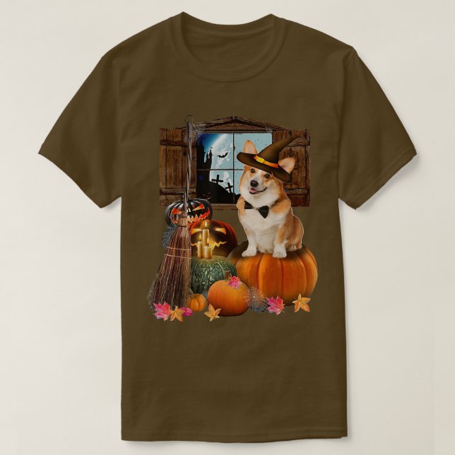 Camiseta Pembroke Welsh Corgi PumpkinDogs Halloween Witch W (Diseño del anverso)