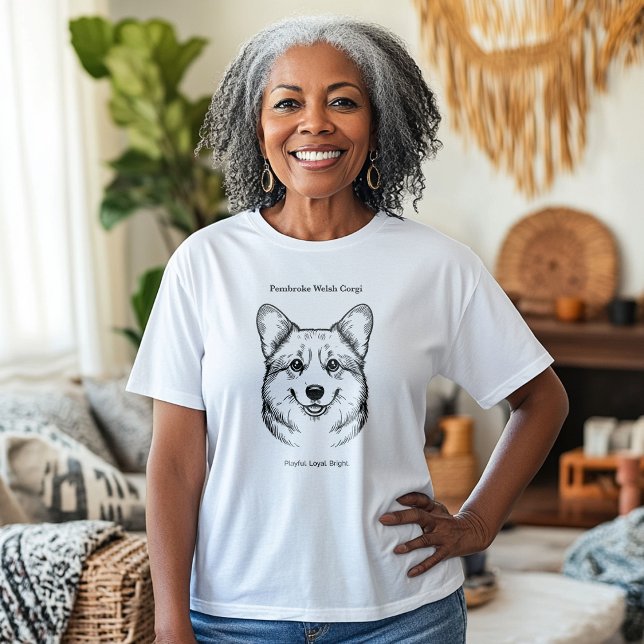 Camiseta Pembroke Welsh Corgi Retrato Black Line Illustrat (Subido por el creador)