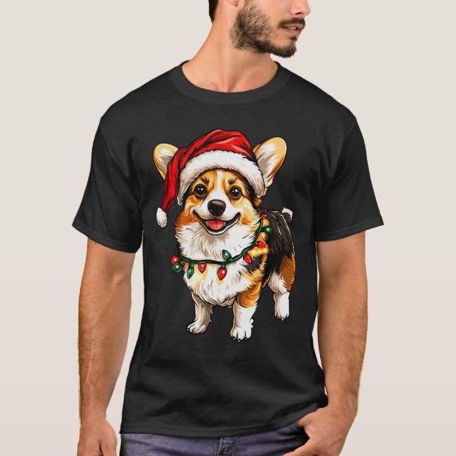 Camiseta Pembroke Welsh Corgi Santa Christmas Tree Lights X (Anverso)
