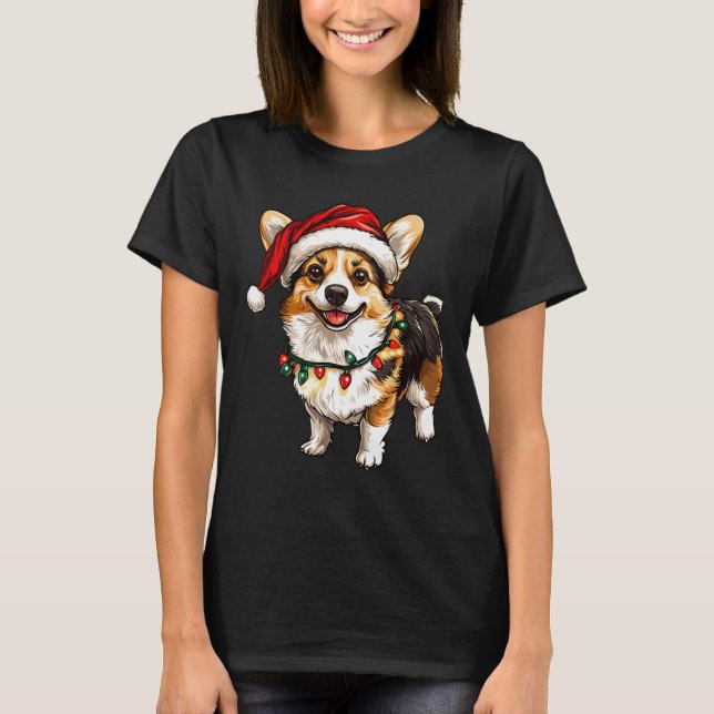 Camiseta Pembroke Welsh Corgi Santa Christmas Tree Luces X (Anverso)