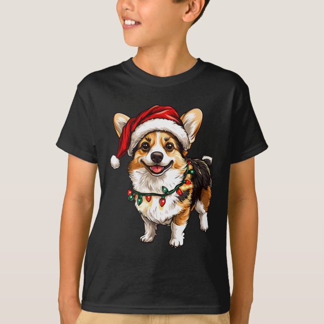 Camiseta Pembroke Welsh Corgi Santa Christmas Tree Luces X (Anverso)