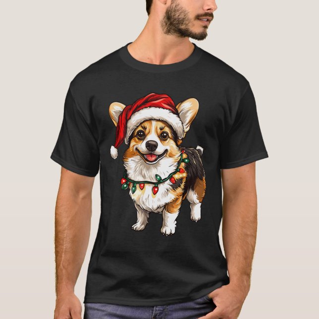 Camiseta Pembroke Welsh Corgi Santa Christmas Tree Luces X (Anverso)