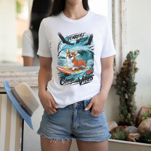 Camiseta Pembroke Welsh Corgi Surfeando En Wave Rider (Subido por el creador)