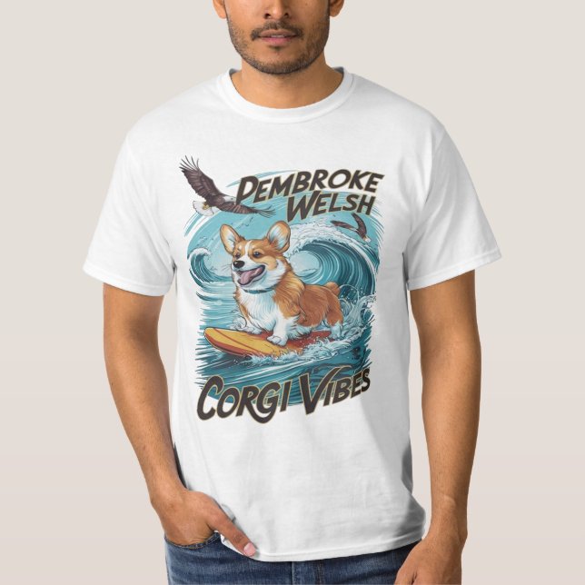 Camiseta Pembroke Welsh Corgi Surfer Tackers Epic Wave (Anverso)