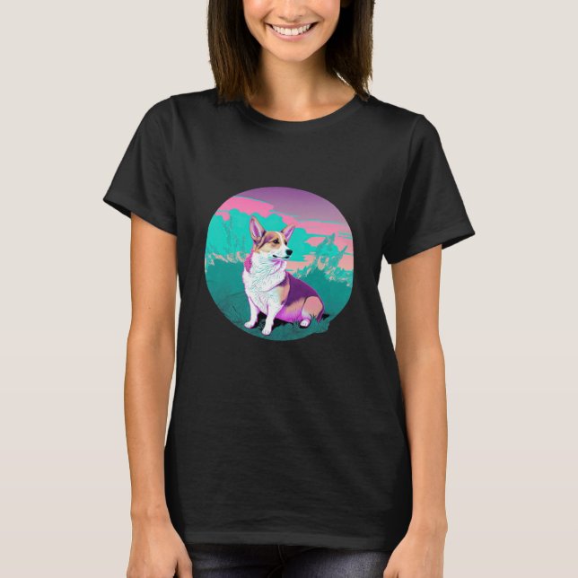 Camiseta Pembroke Welsh Corgi Vaporwave Retrowave Aesthetic (Anverso)