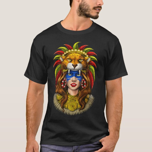 Camiseta Penacho de jaguar de guerrero azteca (Anverso)