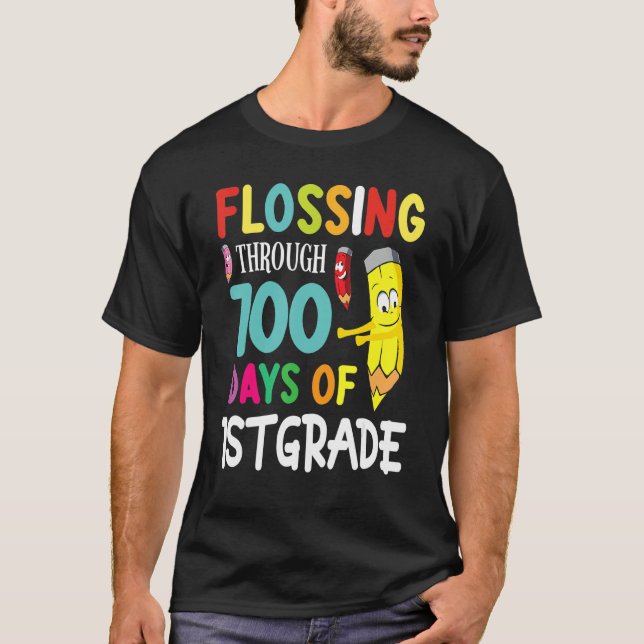 Camiseta Pencil Student Senior Flossing Through 100 Days Of (Anverso)