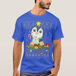 Camiseta Penguin Bird Lover Xmas Lights Ugly Penguin Christ