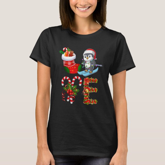 Camiseta Penguin Christmas Lights Led  Santa Hat Christmas (Anverso)