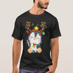 Camiseta Penguin Christmas Reindeer Lights Holiday Cute Paj