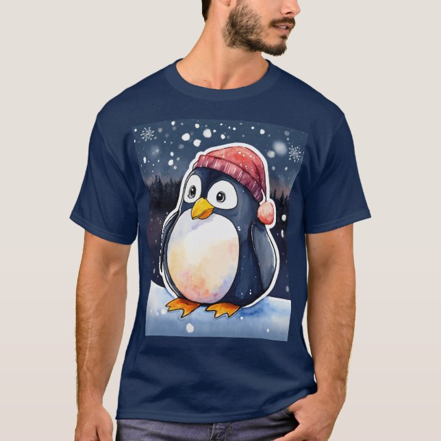 Camiseta Penguin de Invierno - Clima frío suave y  (Anverso)