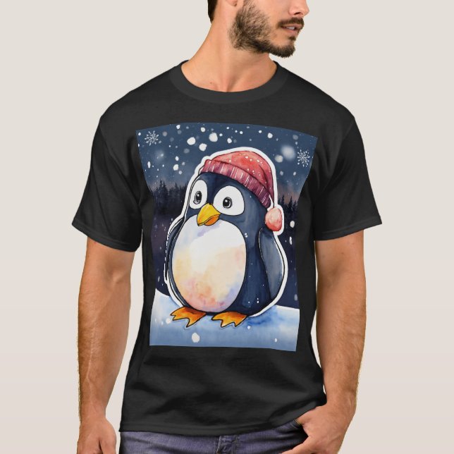 Camiseta Penguin de Invierno - Clima frío suave y  (Anverso)