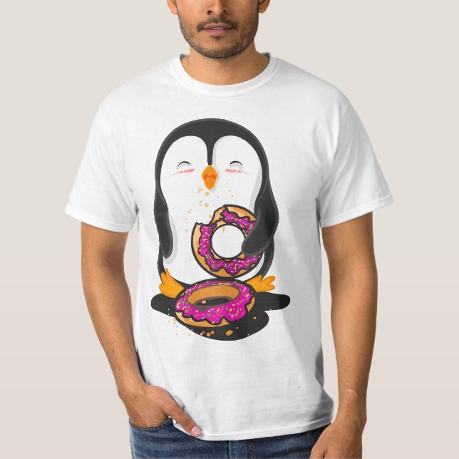 Camiseta Penguin eating Donuts illustration  (Anverso)