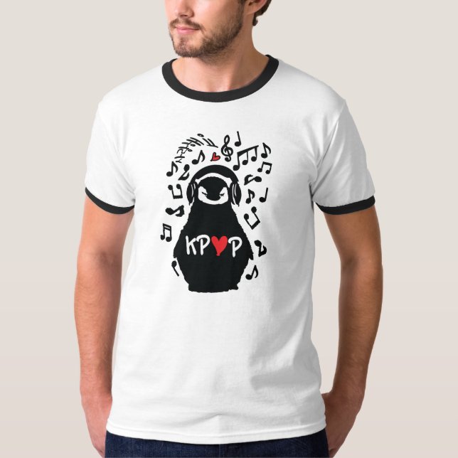 Camiseta PENGUÍN ESCUCHA EL Ringer básico T- DE LA MÚSICA K (Anverso)