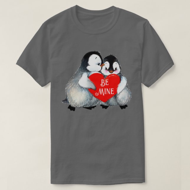 Camiseta Penguin Hug Heart Personalize Texto Algodón Corazó (Diseño del anverso)