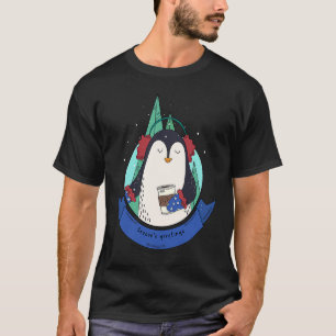 Camiseta Penguin In Snow Happy With Coffee Ear Muffs Mitten