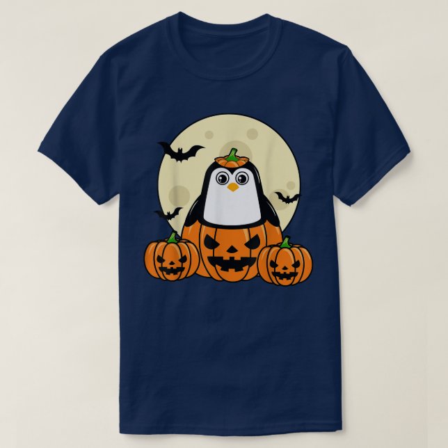 Camiseta Penguin Pumpkin Moon Bats Costume Cute Easy Hallow (Diseño del anverso)