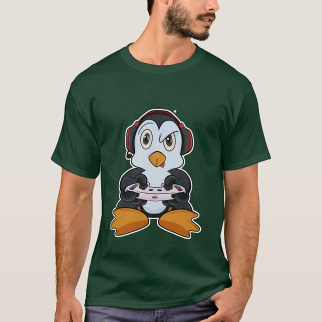 Camiseta Penguin With Gaming Controller I Funny Gaming I gi (Anverso)