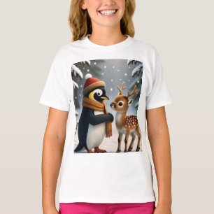 Camiseta Penguin y reno bebé fantasía invernal cómic
