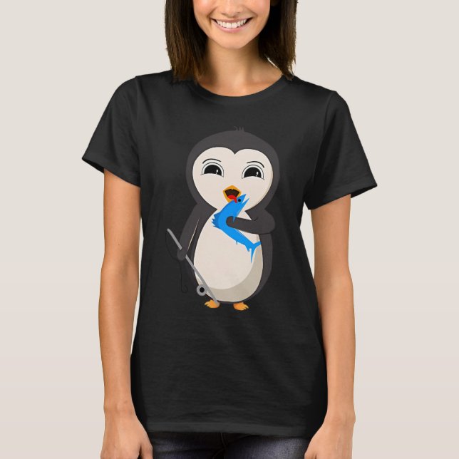 Camiseta Penguina - pesca con caña (Anverso)