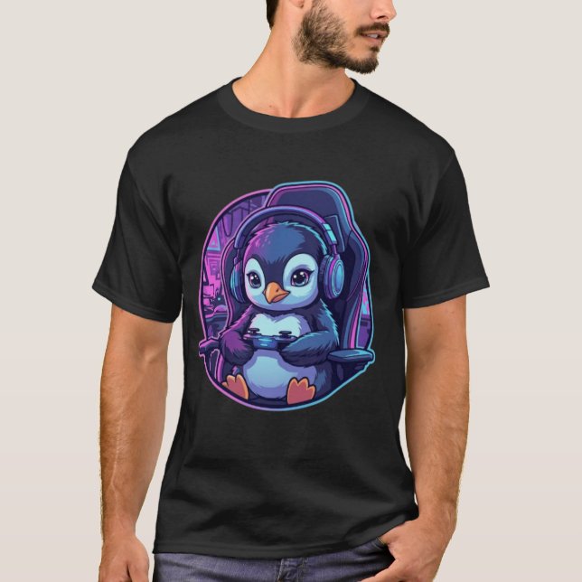 Camiseta Pengüino Gamer Ciberpunk (Anverso)