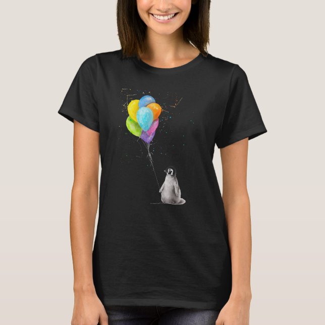 Camiseta Penguins Can't Fly cute penguin with Balloons no o (Anverso)