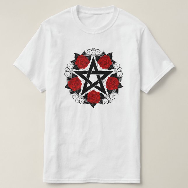 Camiseta Pentagram con rosas rojas (Diseño del anverso)