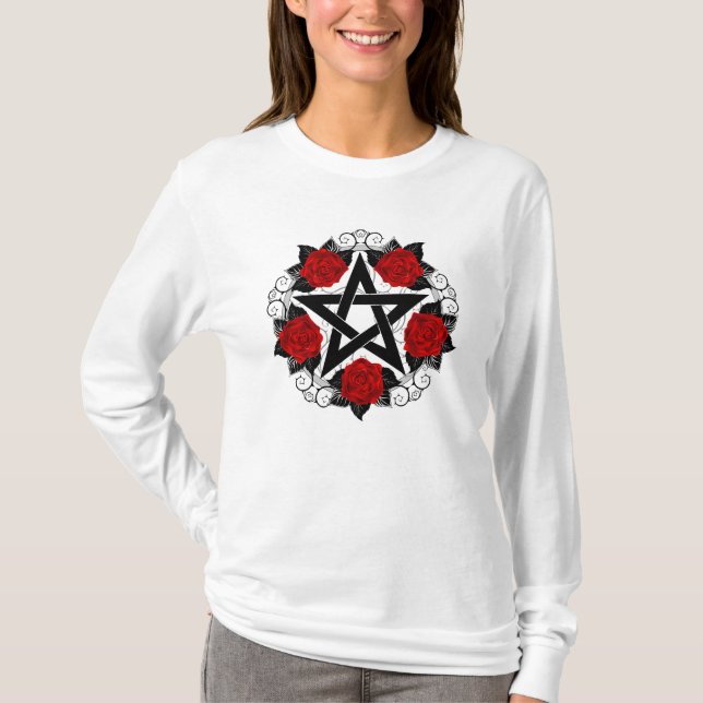 Camiseta Pentagram con rosas rojas (Anverso)