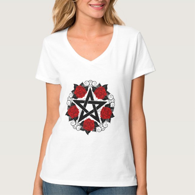 Camiseta Pentagram con rosas rojas (Anverso)
