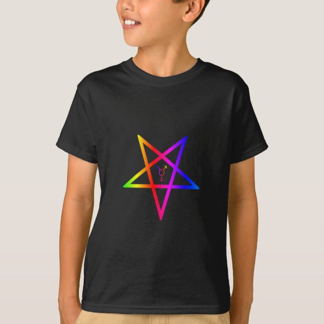 Camiseta Pentagram invertido transexual del arco iris de (Anverso)