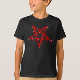 Camiseta Pentagram manchado satánico rojo