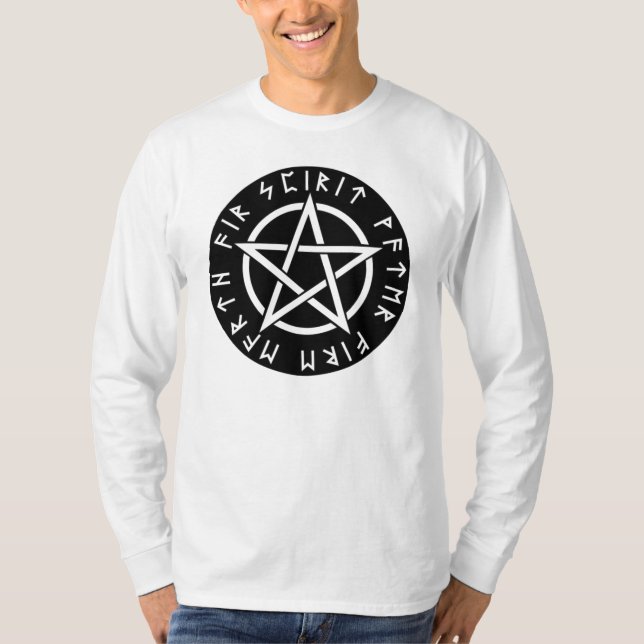Camiseta Pentagram rúnico negro de Wiccan (Anverso)