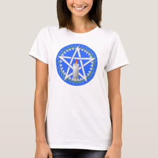 Camiseta Pentagrama de imbolc blanco con gotas de nieve