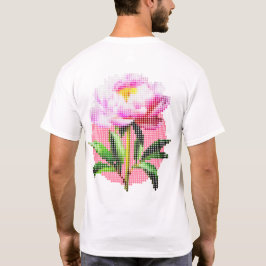 Camiseta Peonía Rosa de Mosaico de Puntos Floral Delante y 
