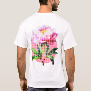 Camiseta Peonía Rosa de Mosaico de Puntos Floral Delante y