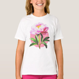 Camiseta Peonía Rosa Punto Mosaico Flor Niño
