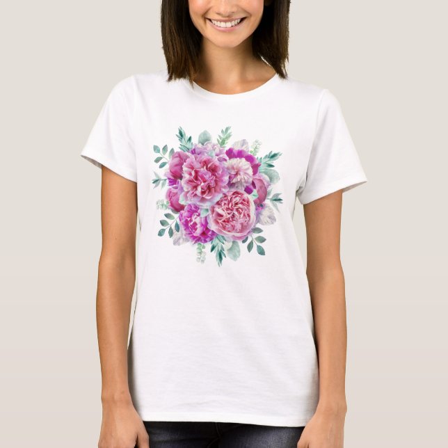 Camiseta peonías rosadas y púrpura claras (Anverso)