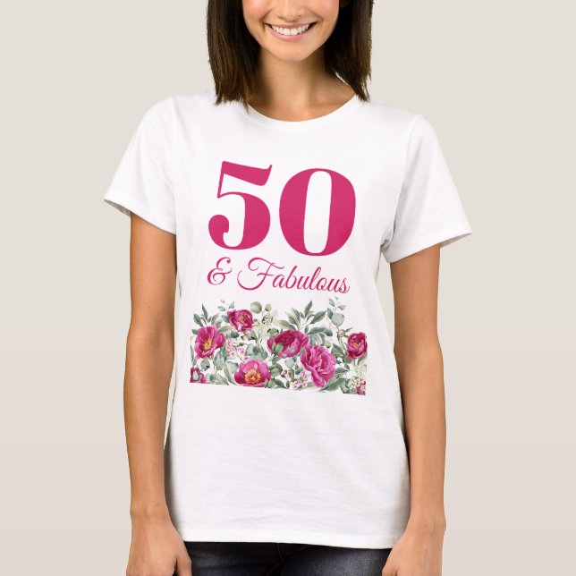 Camiseta Peonies de acuarela rosa caliente 50 y fabuloso (Anverso)