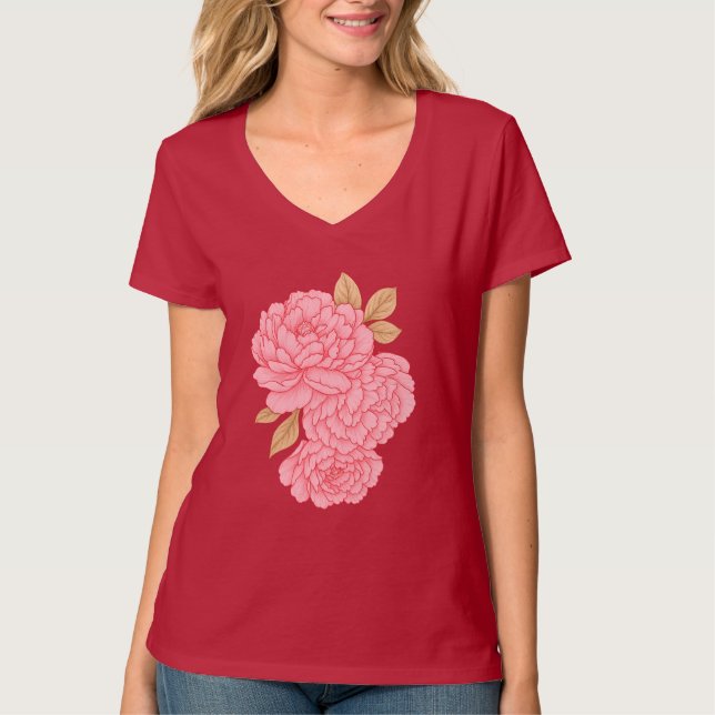 Camiseta Peonies Elegantes - Ilustracion floral rosa suave (Anverso)