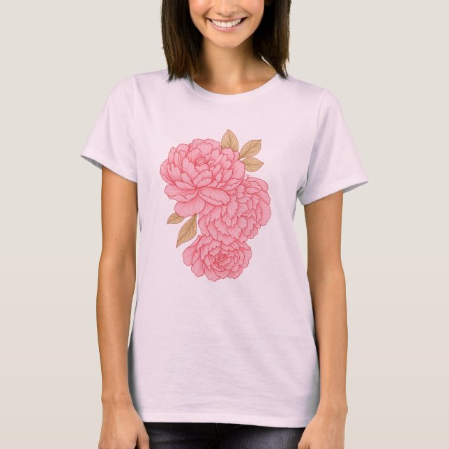 Camiseta Peonies Elegantes - Ilustracion floral rosa suave (Anverso)