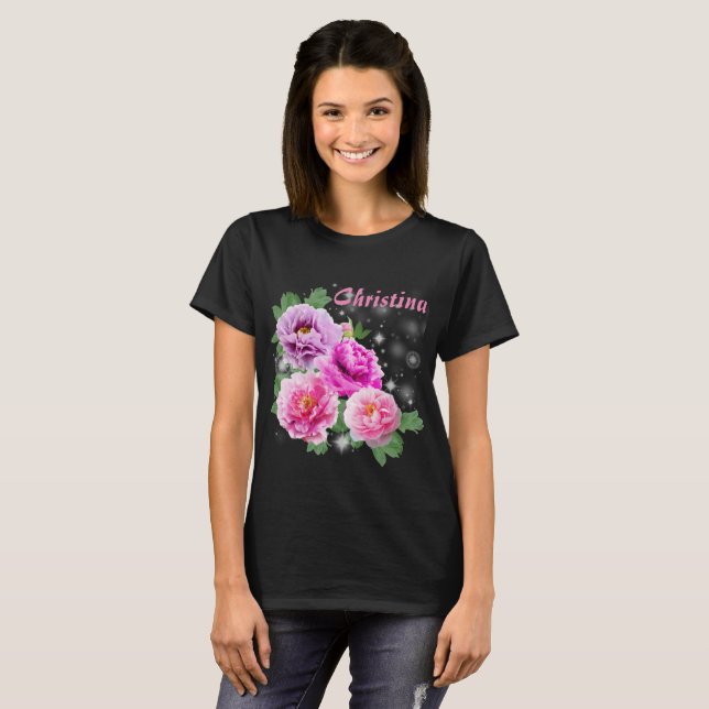 Camiseta Peonies púrpuras del rosa apacible de las flores (Anverso completo)