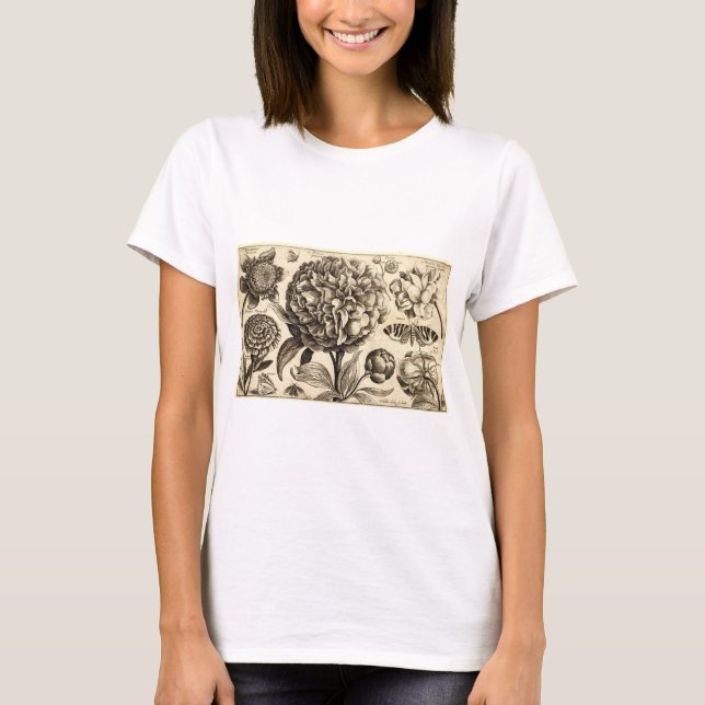Camiseta Peony de Wenceslas Hollar para mujeres (Anverso)