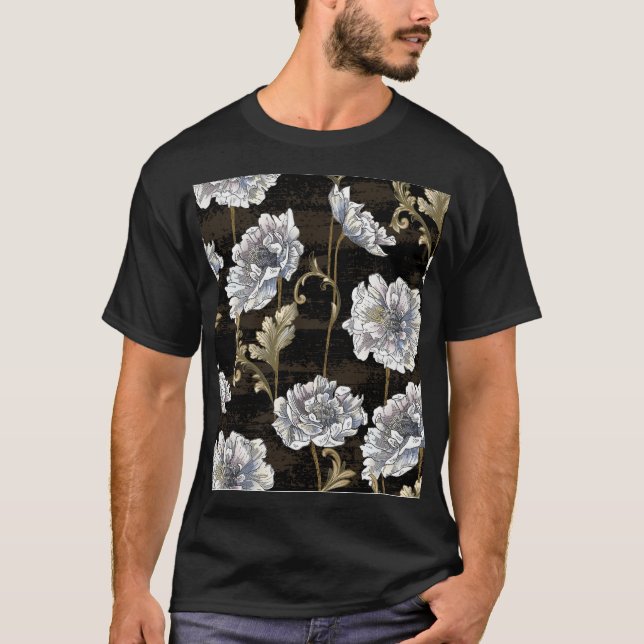 Camiseta Peony Elegance: Barroco Swirls de oro (Anverso)