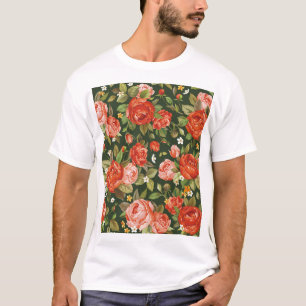 Camiseta Peony Elegance: Papel de fondo gráfico floral.